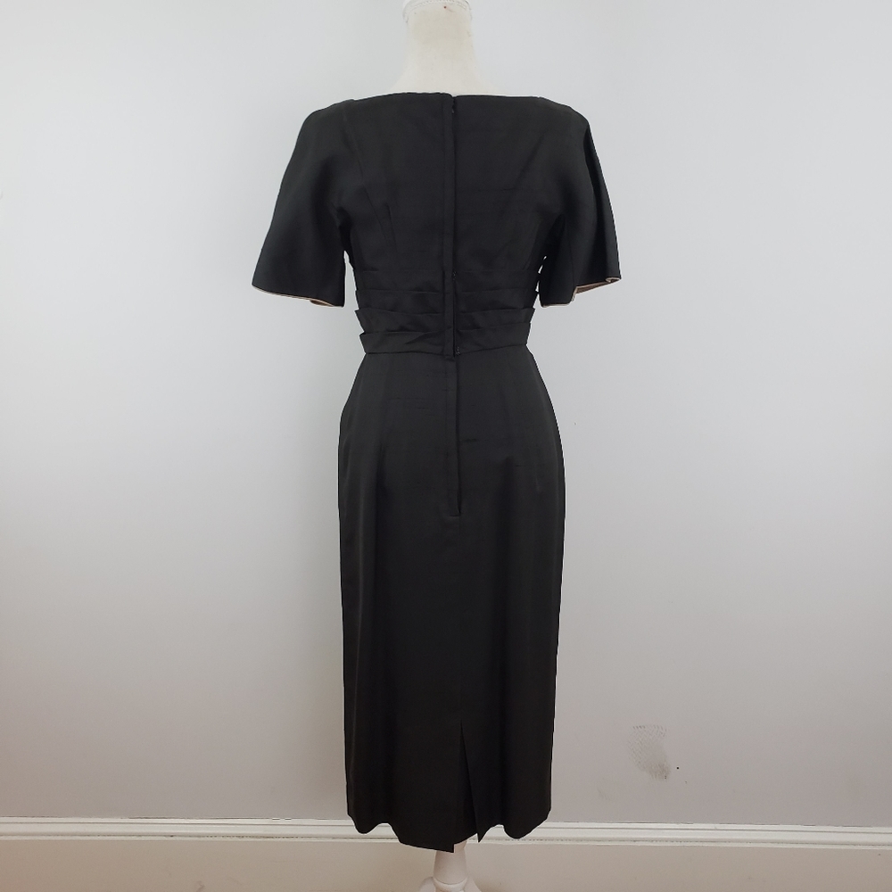 VTG Miss Elliette Black Silk Shantung Wiggle Dress - Picture 3 of 9